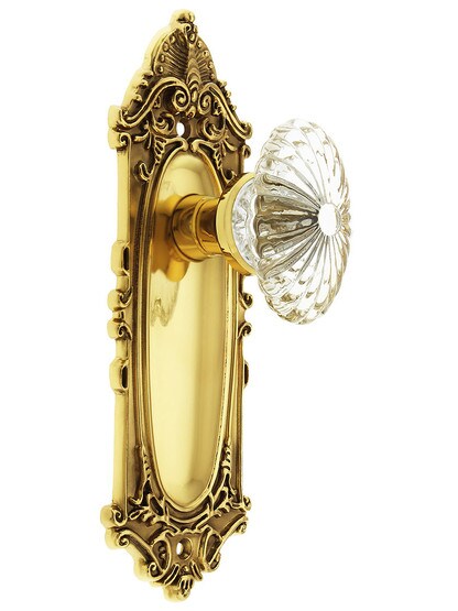 Victorian Plate with Oval Fluted Crystal Knob in Polished Brass with .